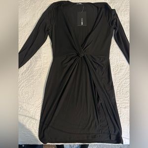 Fashion Nova Sugar Frenzy Black Long Sleeve Mini Dress Knot Front Slit M